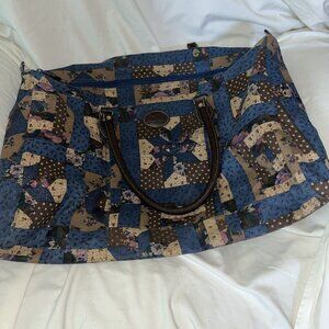 Vintage Gitano Patcheork Canvas Duffle Bag Weekender Tote Blue Brown